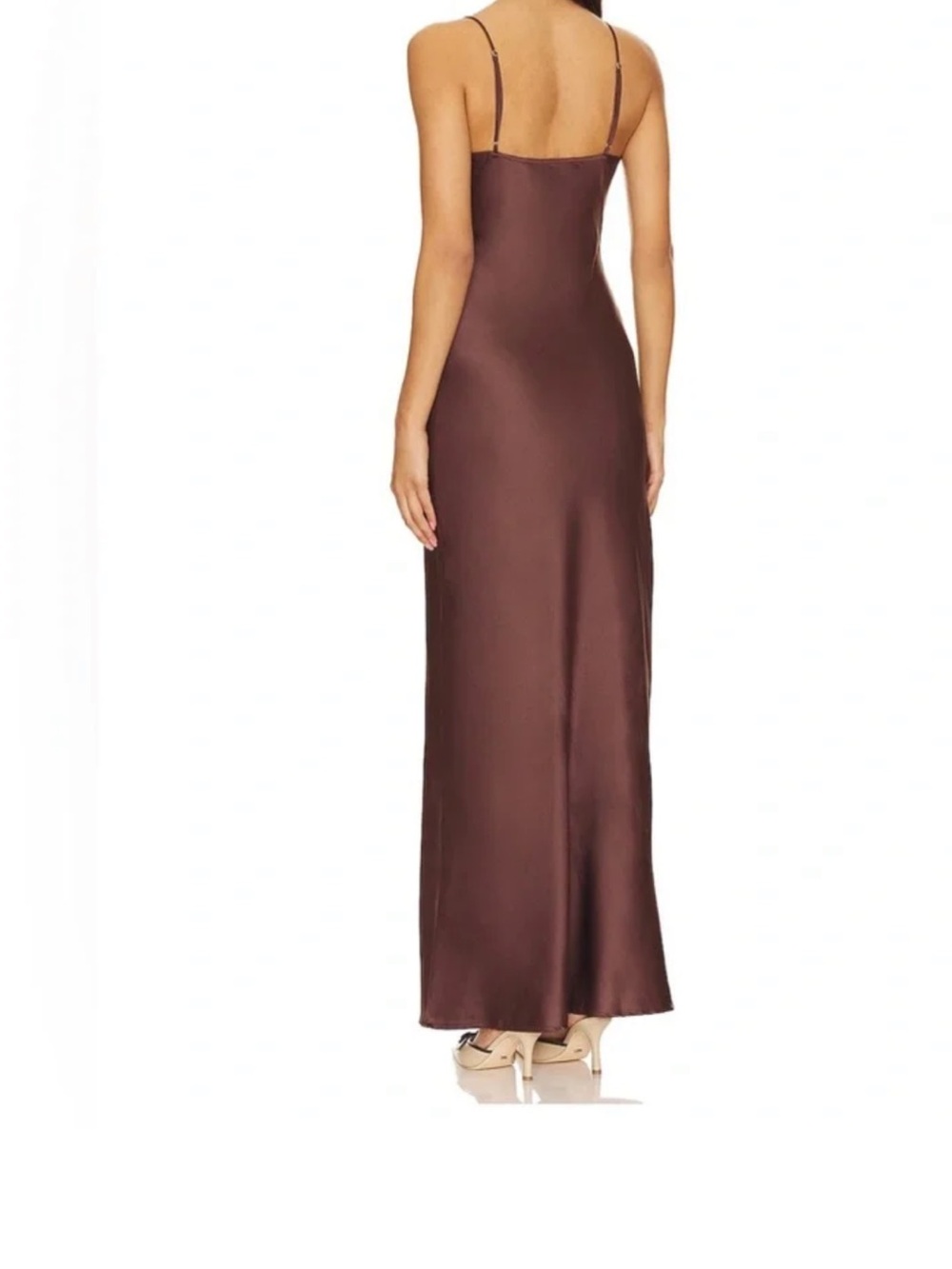 Lioness Chocolate Brown Satin Maxi Slip Dress with Front Lace-Up - Picture 2 of 3